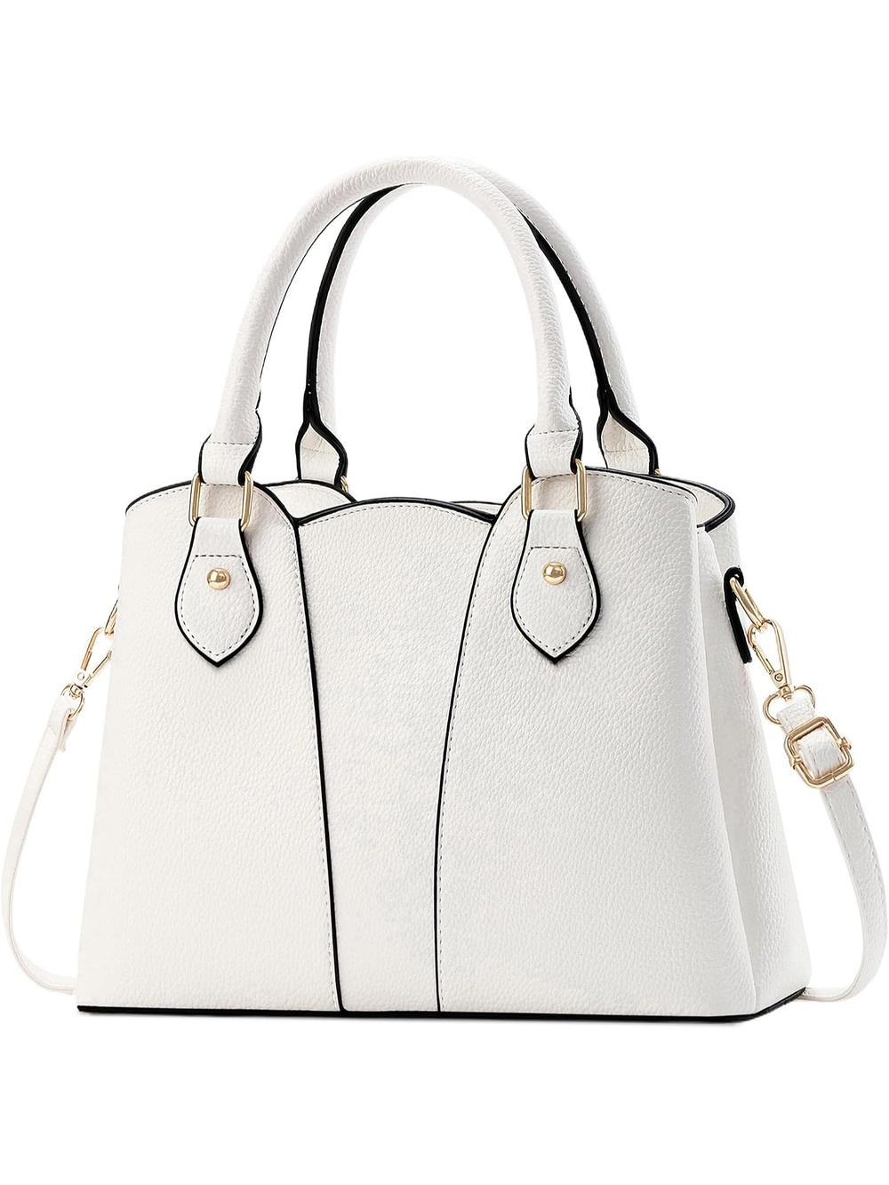 Women's White Vegan Leather Zipper Top-handle Satchel With Strap Shoulder Bag